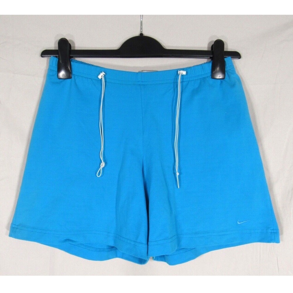 Vtg NIKE Blue MID-WEIGHT Stretch Knit TOGGLE CINCHED WAIST Brief Lined SHORTS L